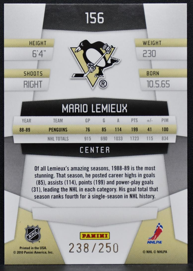 2010-11 Panini Certified Immortals Mirror Red Mario Lemieux 156 Penguins 238/250 9134