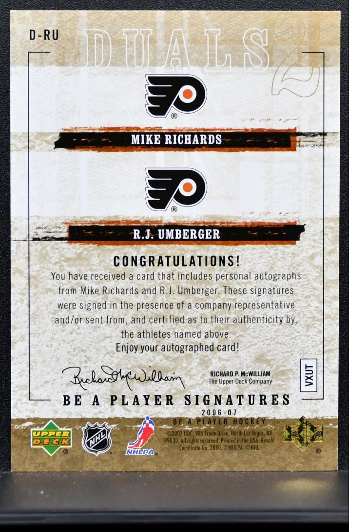 2006-07 UD Be A Player Signatures Duals Mike Richards/R.J. Umberger Auto 0178