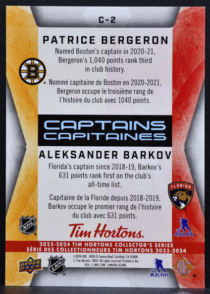 2023-24 UD Tim Hortons Captains Bergeron/Barkov Bruins/Aleksander Barkov 3086
