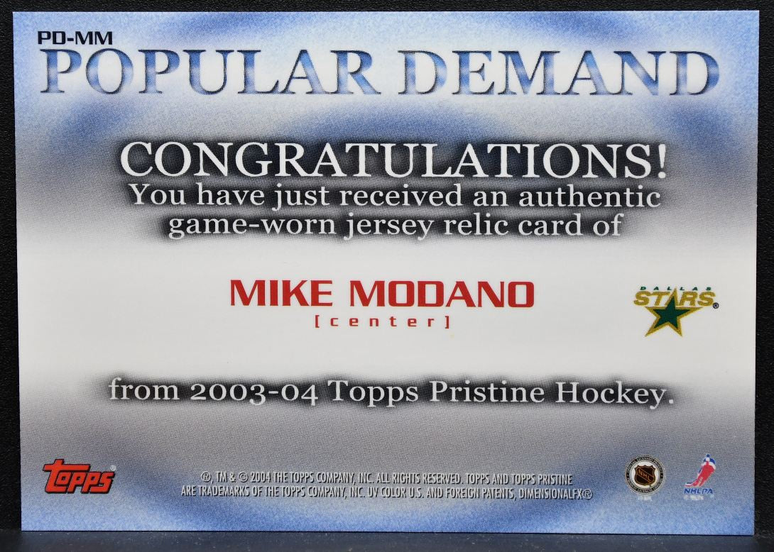 2003-04 Topps Pristine Popular Demand Relics Mike Modano PD-MM Stars Jersey 5789