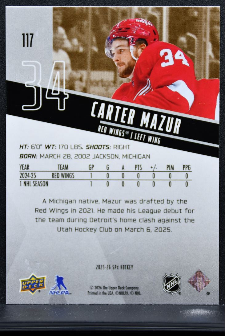 2025-26 SPx Rookies Carter Mazur 117 Detroit Red Wings RC 9515