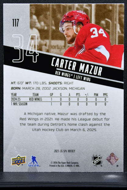 2025-26 SPx Rookies Carter Mazur 117 Detroit Red Wings RC 9515