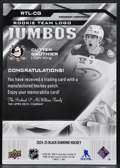 2024-25 UD Black Diamond Rookie Team Logo Jumbos Gauthier Ducks RC Patch 6262