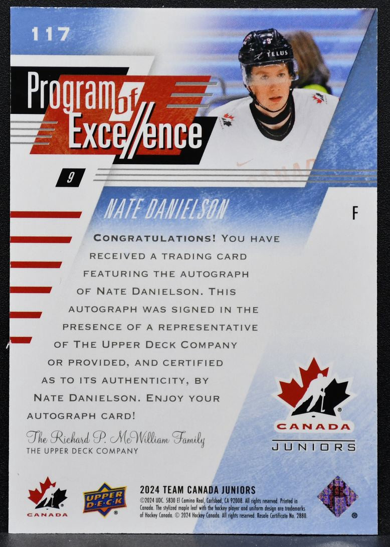 2024-25 Upper Deck Team Canada Juniors Nate Danielson 117 Canada Auto 7481