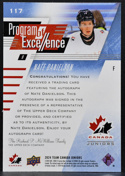 2024-25 Upper Deck Team Canada Juniors Nate Danielson 117 Canada Auto 7481