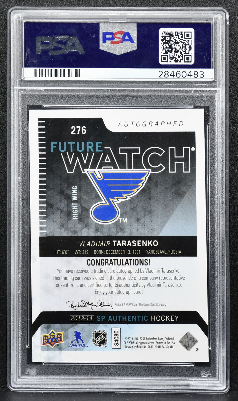 2013-14 SP Authentic Future Watch Auto Vladimir Tarasenko 276 RC Auto 2408