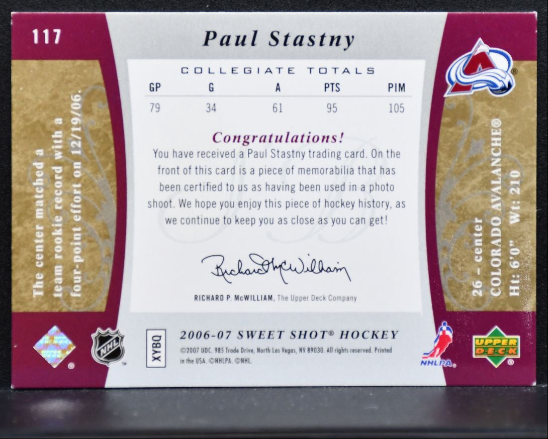 2006-07 UD Sweet Shot Beginnings Rookie Jersey Stastny RC 126/499 Jersey 2561