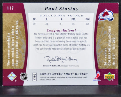 2006-07 UD Sweet Shot Beginnings Rookie Jersey Stastny RC 126/499 Jersey 2561