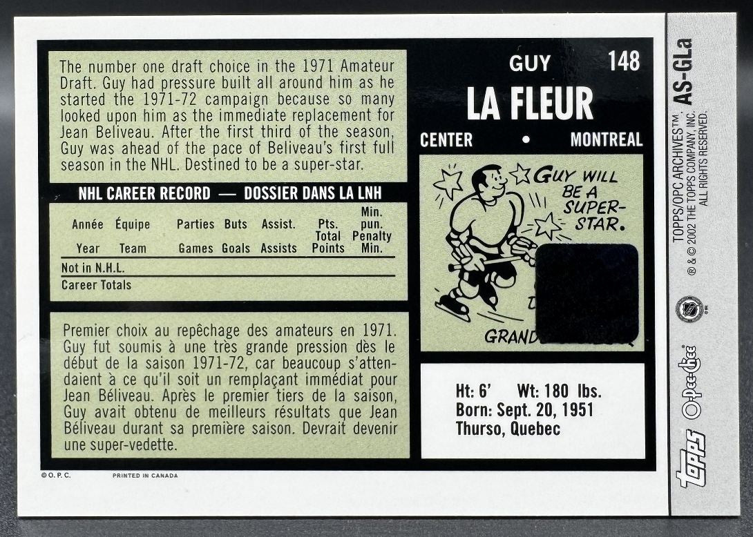 2001-02 Topps Archive O-Pree-Chee Authentic Guy Lafleur Forum Seat