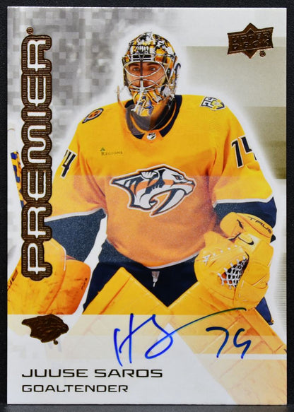 2024-25 Upper Deck Premier Bronze Auto Juuse Saros 7 Predators Auto 3554