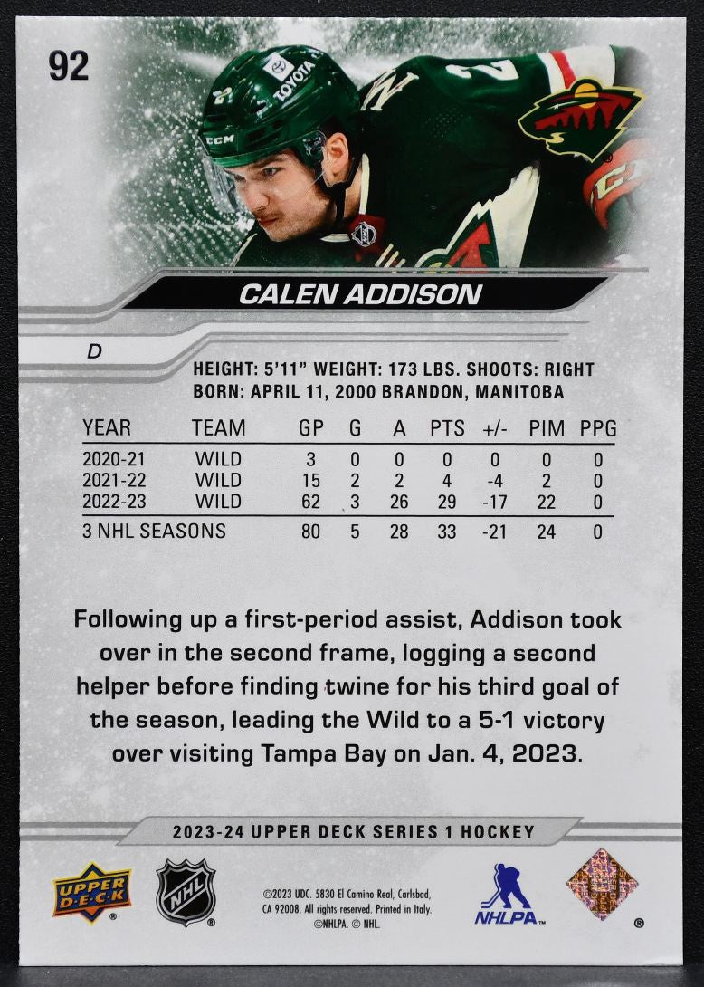 2023-24 Upper Deck Series 1 Red Outburst Calen Addison 92 Wild RC 17/25 1662
