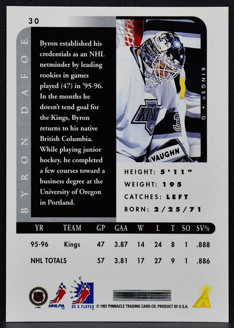 1996-97 Pinnacle Be a Player Autographs Byron Dafoe 30 Auto 5034