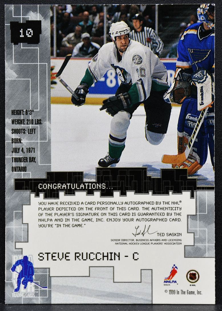 1999-100 Be a Player Millennium Autographs Gold Steve Rucchin 10 Auto 2842