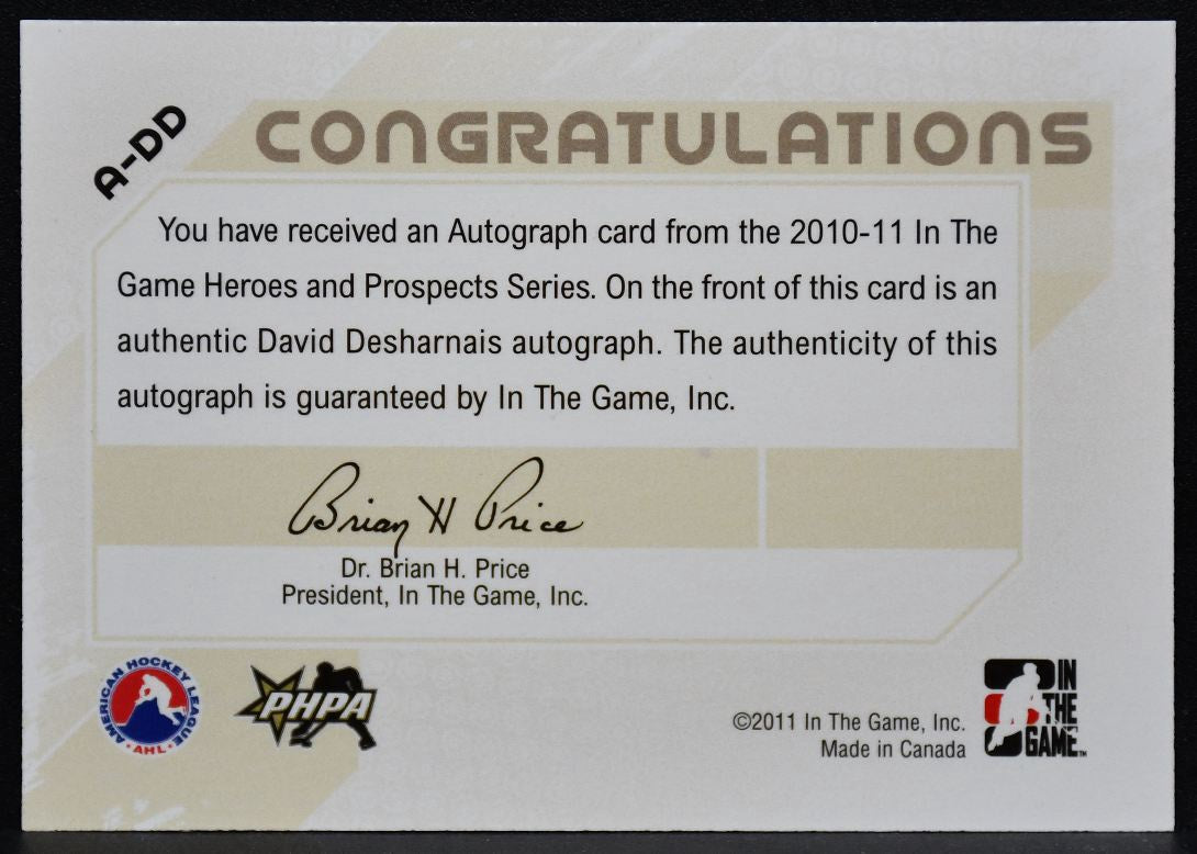 2010-11 ITG Heroes and Prospects Desharnais A-DD Hamilton Bulldogs Auto 7709