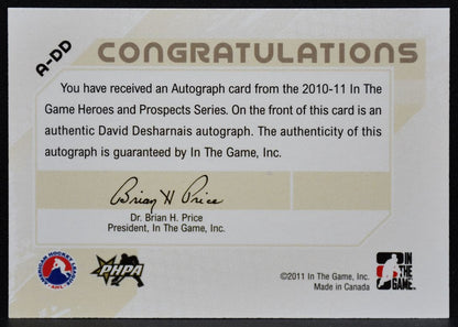 2010-11 ITG Heroes and Prospects Desharnais A-DD Hamilton Bulldogs Auto 7709