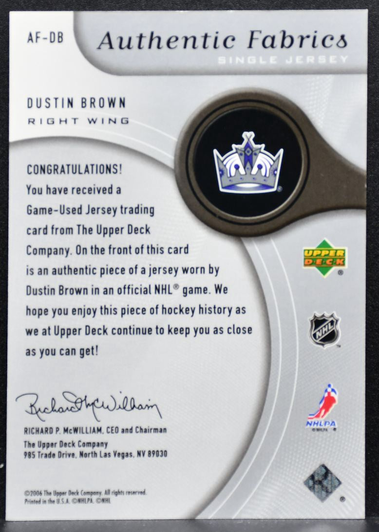 2005-06 SP Game Used Authentic Fabrics Dustin Brown AF-DB Kings Jersey 4187