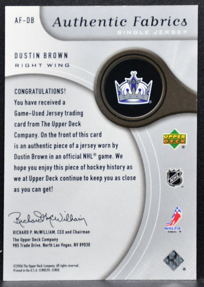 2005-06 SP Game Used Authentic Fabrics Dustin Brown AF-DB Kings Jersey 4187