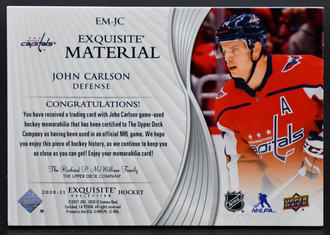 2020-21 UD Exquisite Collection John Carlson Capitals /49 Patch