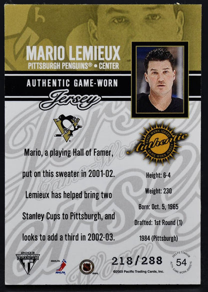 2000-01 Titanium Authentic Game-Worn Jersey Lemieux Pittsburgh Penguins /288