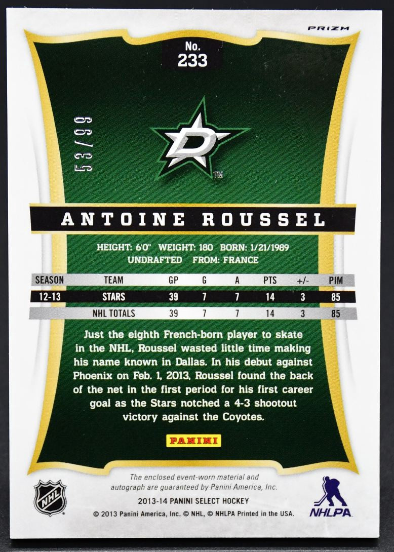 Maillot autographié Antoine Roussel 233 RC, sélection recrue Panini Select 2013-14