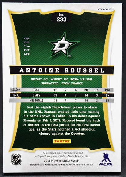 Maillot autographié Antoine Roussel 233 RC, sélection recrue Panini Select 2013-14