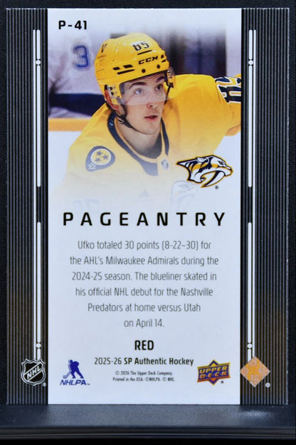 2025-26 SP Authentic Pageantry Red Ryan Ufko P-41 Nashville Predators 8105