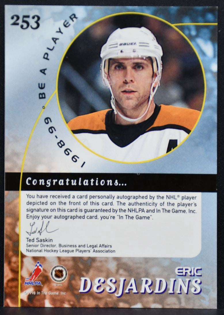 1998-99 Be a Player Autographs Gold Eric Desjardins 253 Flyers Auto 1325