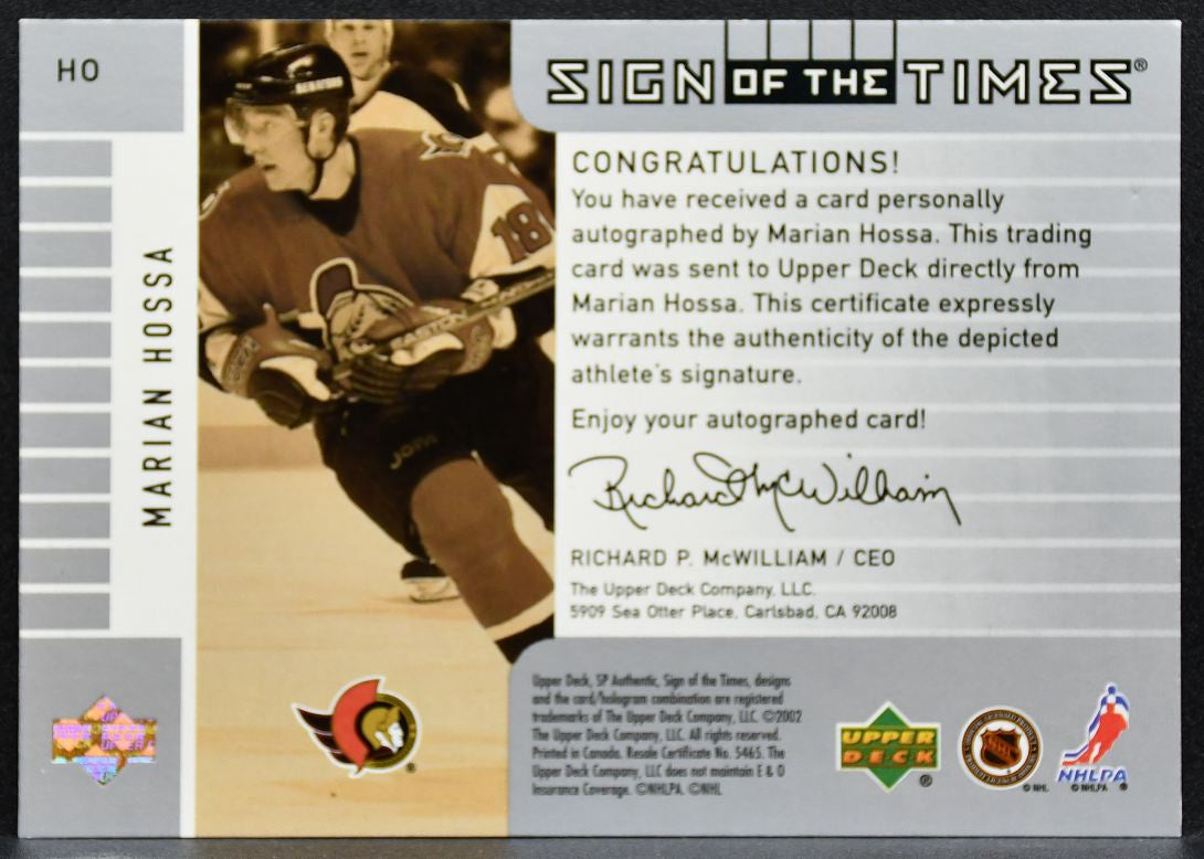 2001-02 SP Authentic Sign of the Times Marian Hossa HO Ottawa Senators Auto 2564