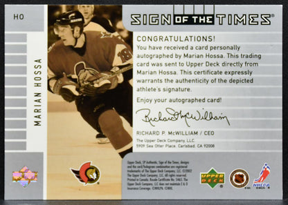 2001-02 SP Authentic Sign of the Times Marian Hossa HO Ottawa Senators Auto 2564