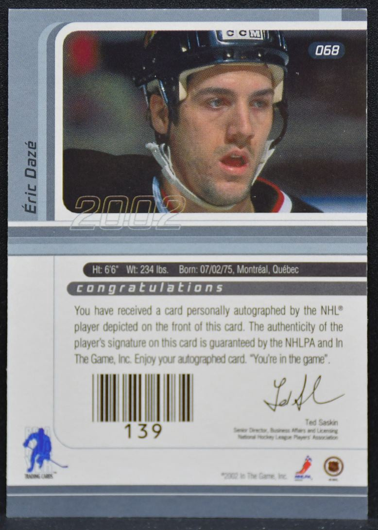 2002-03 Be a Player Signature Series Auto Eric Daze 068 Blackhawks Auto 4685
