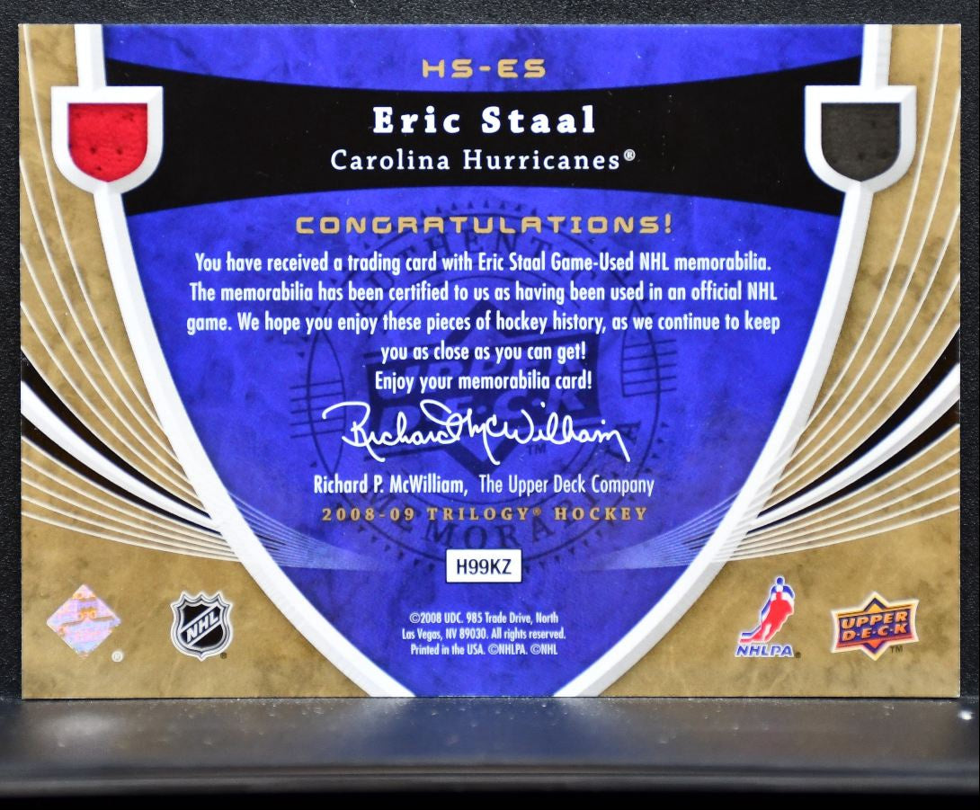 2008-09 Upper Deck Trilogy Honorary Swatches Eric Staal Hurricanes Jersey 7139