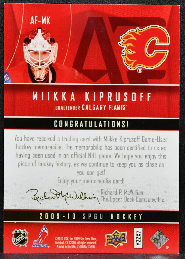 2009-10 Upper Deck Artifacts Autofacts Miikka Kiprusoff AF-MK Flames Jersey 9318