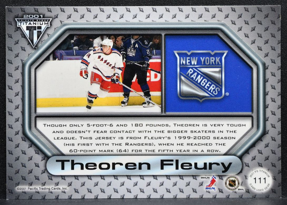 2000-01 Pacific Private Stock Titanium Jersey Theoren Fleury 111 Rangers 4374
