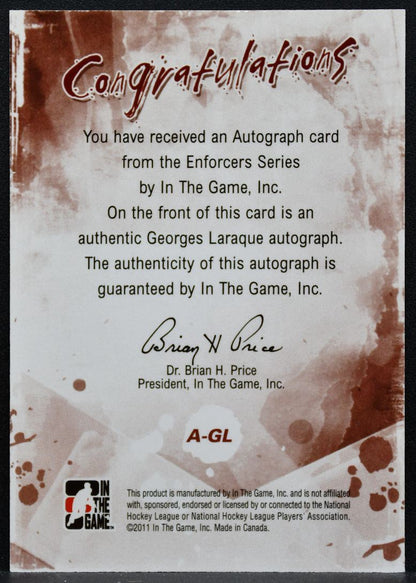 2011-12 In The Game Enforcers Autograph Red Georges Laraque A-GL Auto 7576