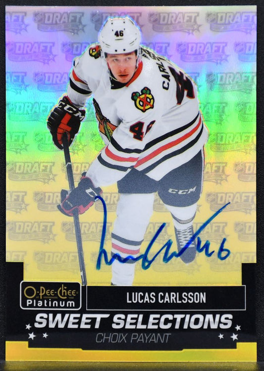 20-21 O-Pee-Chee Platinum Sweet Selections Rainbow Auto Lucas Carlsson SS-14 RC