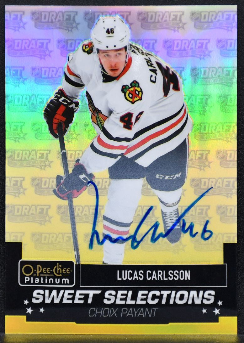 20-21 O-Pee-Chee Platinum Sweet Selections Rainbow Auto Lucas Carlsson SS-14 RC