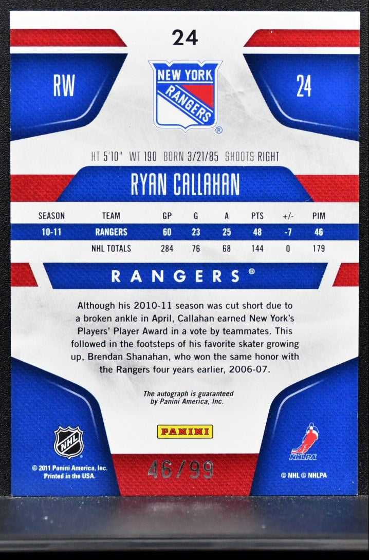 2011-12 Panini Certified Mirror Blue Signatures Ryan Callahan Auto 46/99 0260