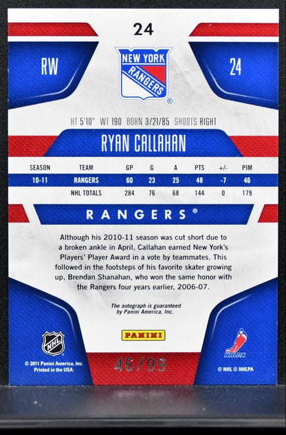 2011-12 Panini Certified Mirror Blue Signatures Ryan Callahan Auto 46/99 0260