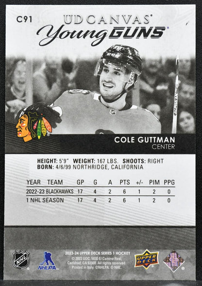 2023-24 UD Series 1 UD Canvas Young Guns Black Cole Guttman Blackhawks RC 3666