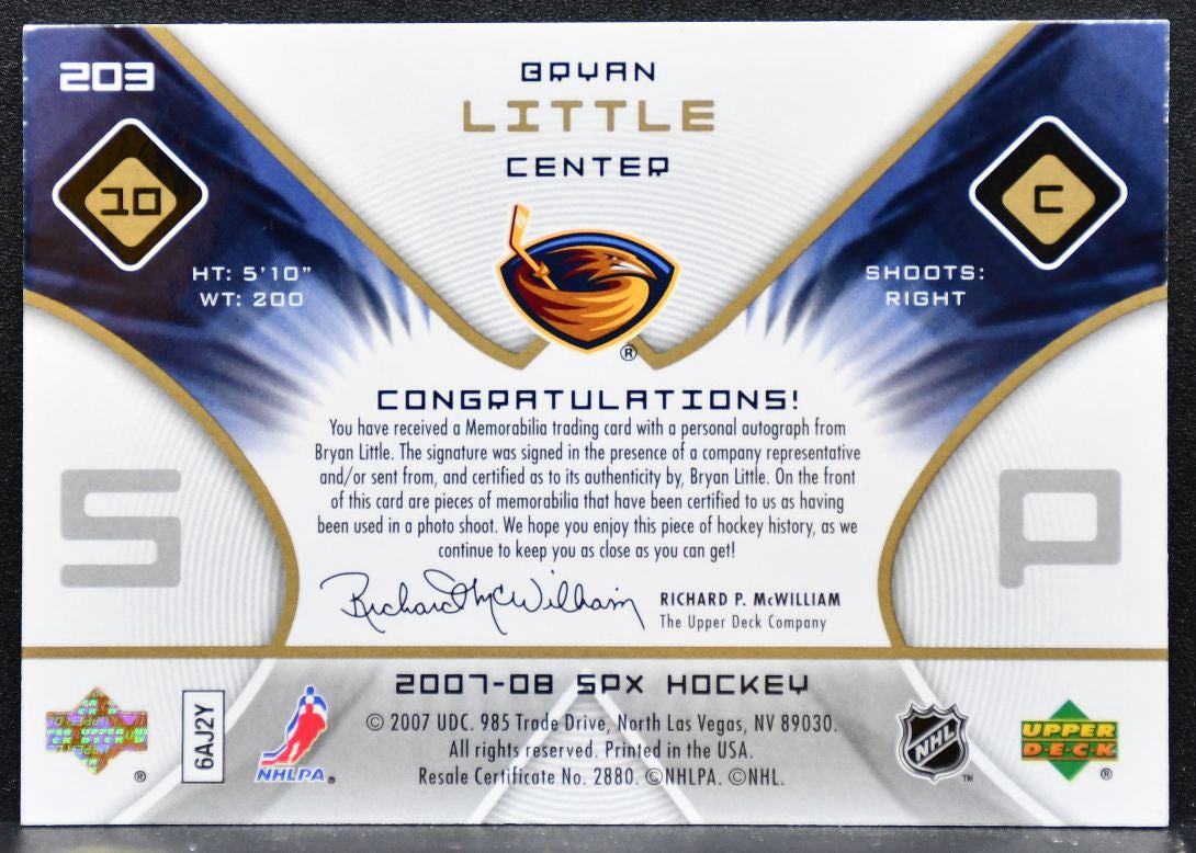 2007-08 SPx Rookie Jersey Auto Bryan Little RC Auto 188/999 Jersey 6112
