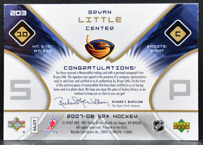 2007-08 SPx Rookie Jersey Auto Bryan Little RC Auto 188/999 Jersey 6112