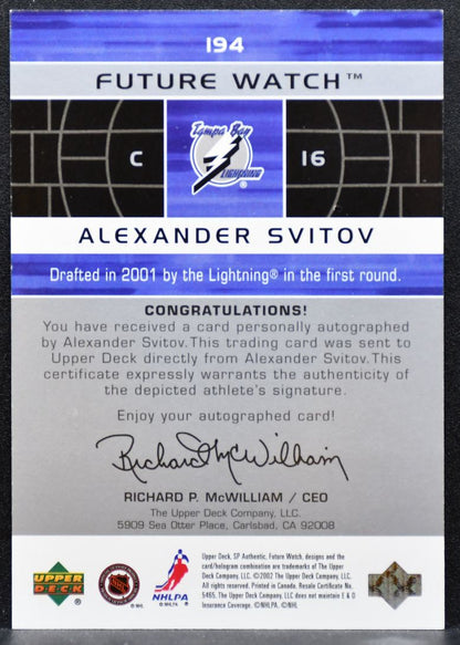2002-03 SP Authentic Future Watch Auto Svitov Lightning RC Auto 398/999 6846