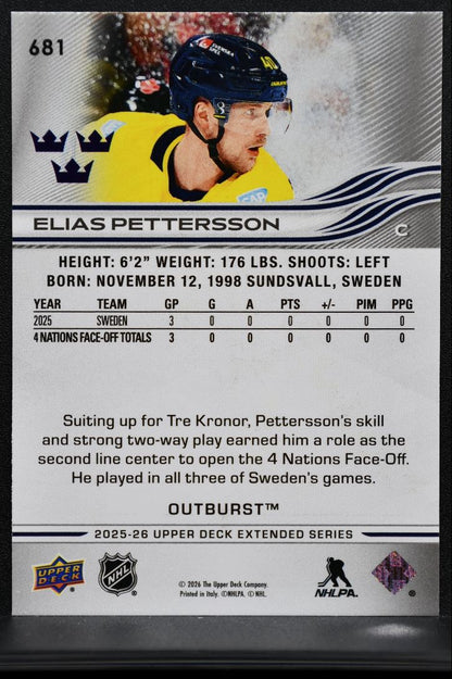 2025-26 Upper Deck Extended Series Outburst Elias Pettersson 681 Sweden 4311