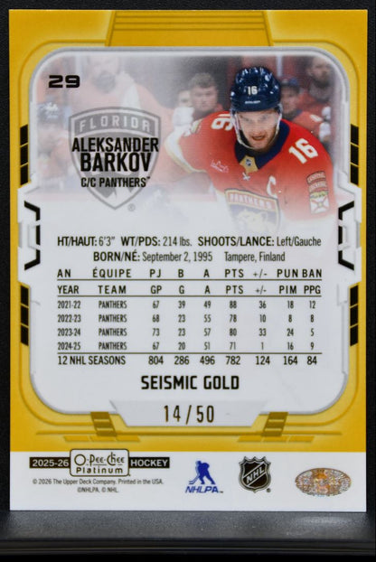 2025-26 O Pee Chee Platinum Seismic Gold Aleksander Barkov Panthers 14/50 8037