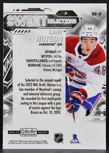 2024-25 O-Pee-Chee Platinum Sweet Selections Lane Hutson SS-2 Canadiens RC 8112