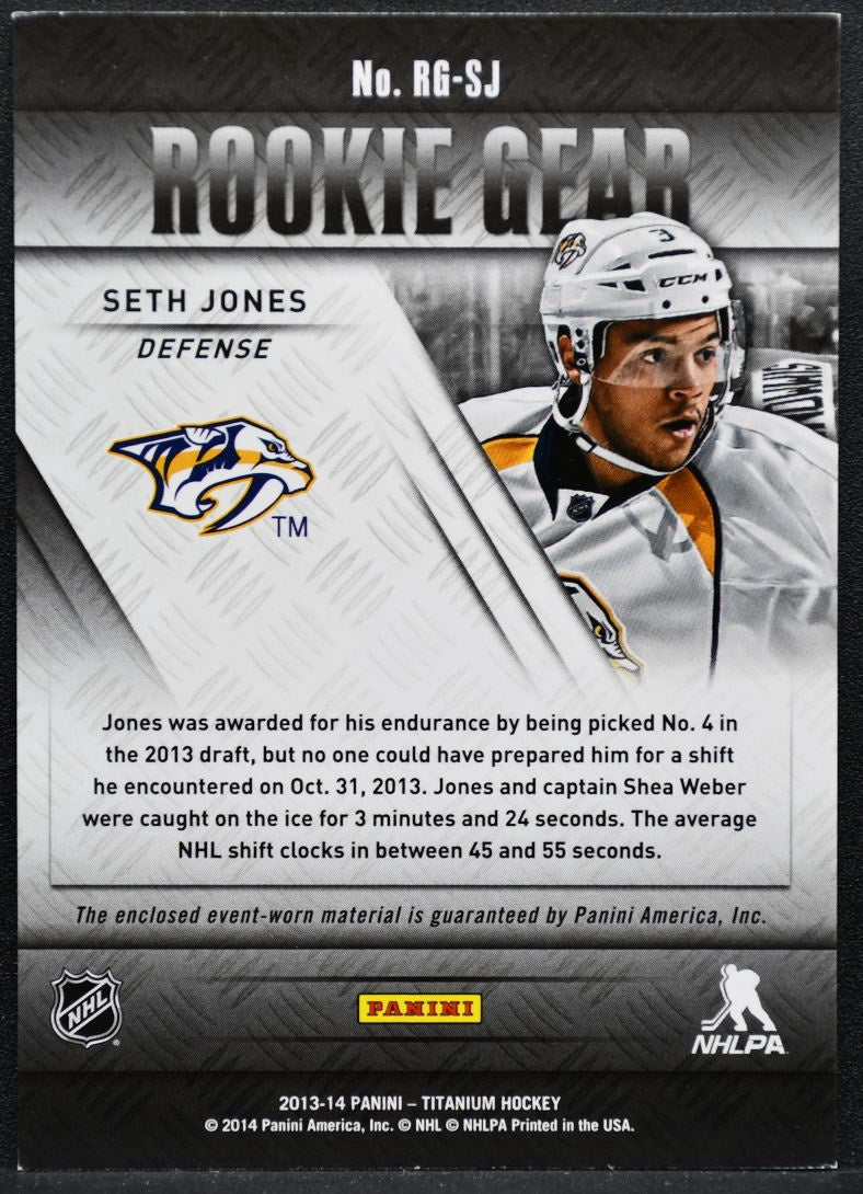 2013-14 Panini Titanium Rookie Gear Seth Jones RG-SJ RC Jersey 9400