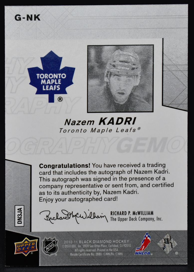 2010-11 UD Black Diamond Gemography Nazem Kadri G-NK Auto