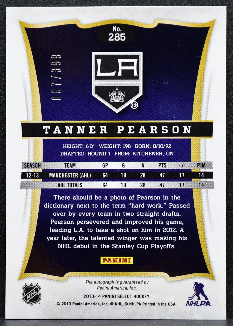2013-14 Panini Select Rookie Auto Tanner Pearson 285 Kings RC Auto 007/399 7196