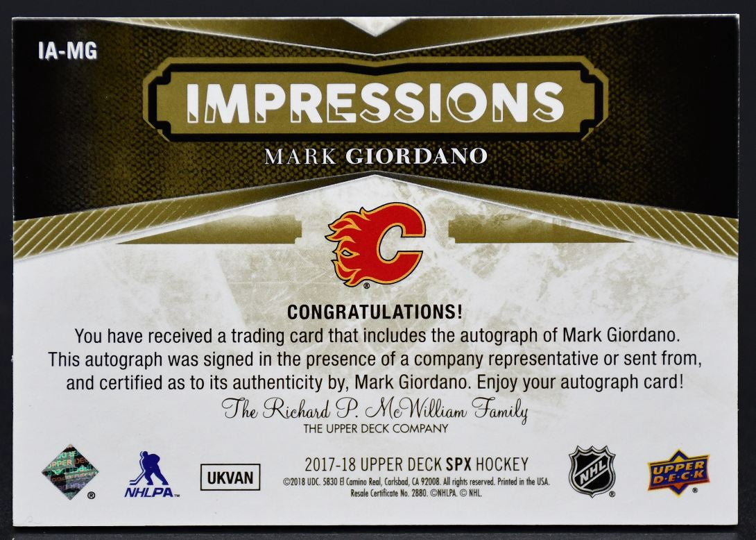 2017-18 SPx Impressions Autographs Mark Giordano IA-MG Calgary Flames Auto /249
