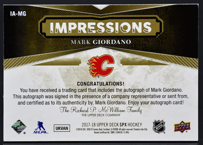 2017-18 SPx Impressions Autographs Mark Giordano IA-MG Calgary Flames Auto /249